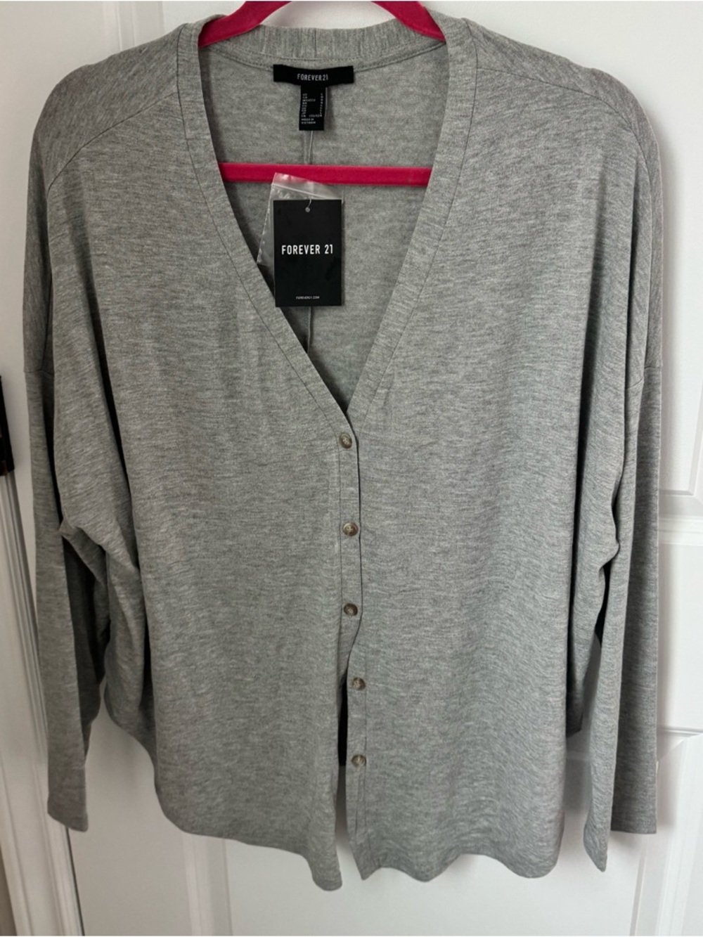 Forever 21 Light Gray Button-Up V-Neck Cardigan